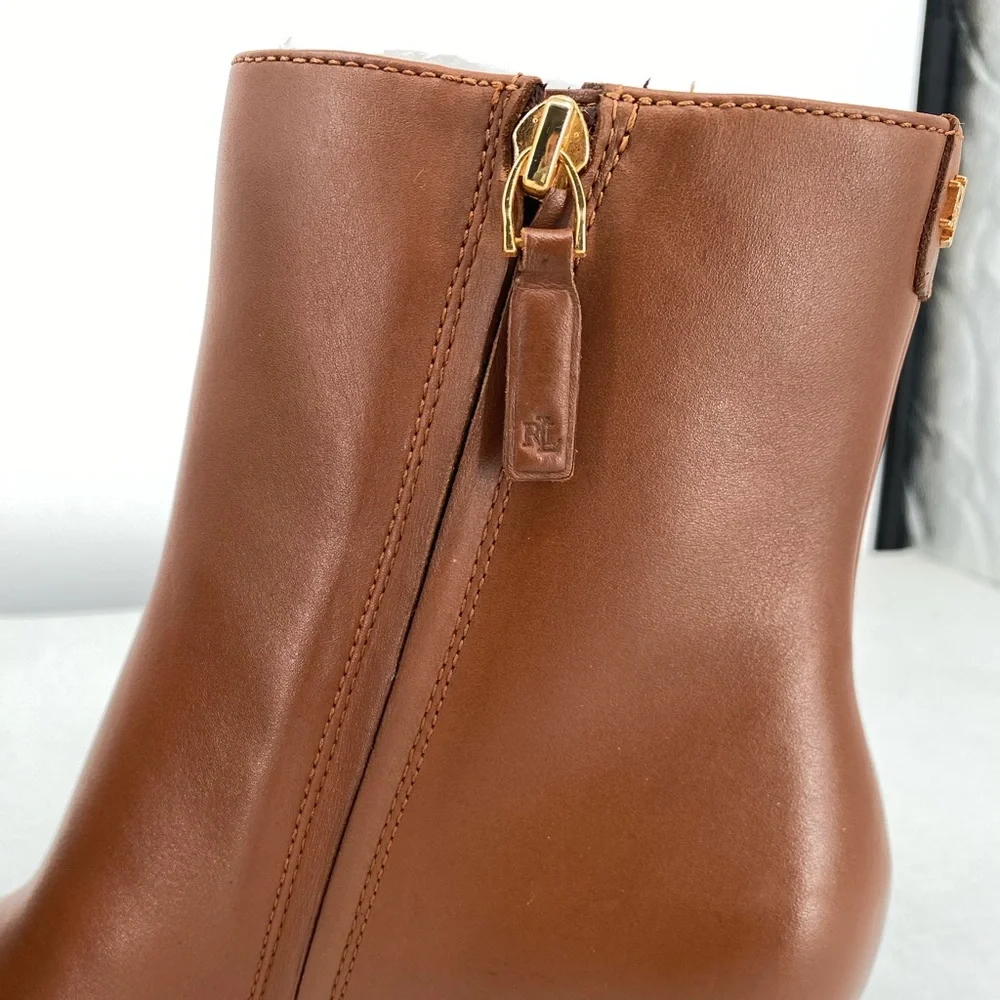 Lauren Ralph Lauren Willa Burnished  Leather Booties. Ankle Boots Tan Size 10B